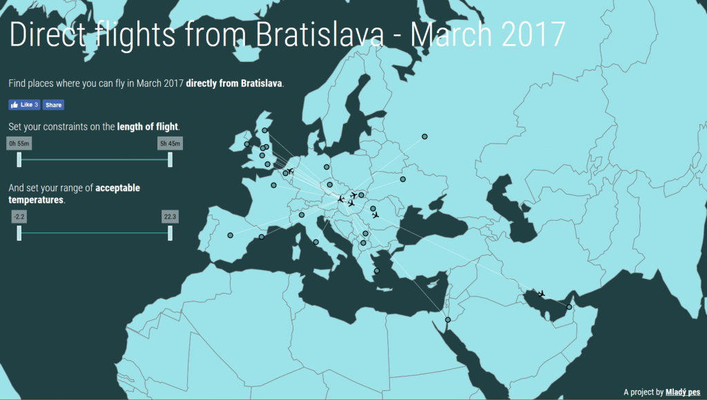 Map of direct flights from Bratislava